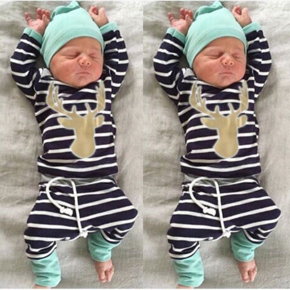 Baby Boy  Outfit Set Clothes Deer T-shirt  3PC Set